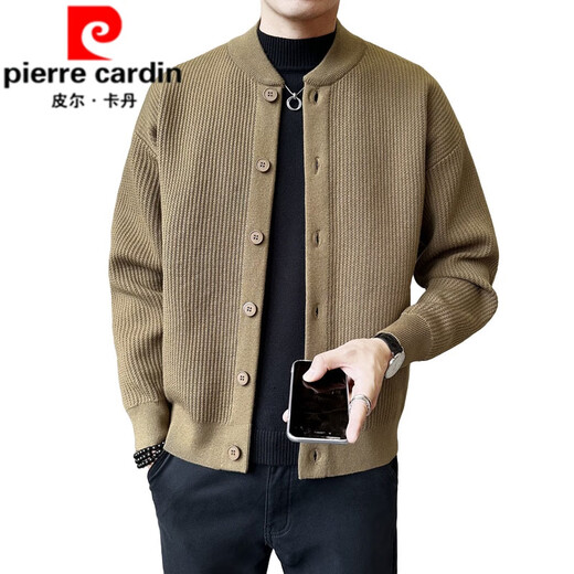 
Pierre cardin knitted sweater jacket men's spring and autumn style 2025 new style handsome baseball collar casual cardigan sweater cardigan brown 2XL