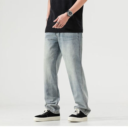 Herren 2025 Sommer Lose Lose Legy Trendy Brand American American High Street Retro Weitbein Hosen Männer Ydn-1098 Hellblau 28