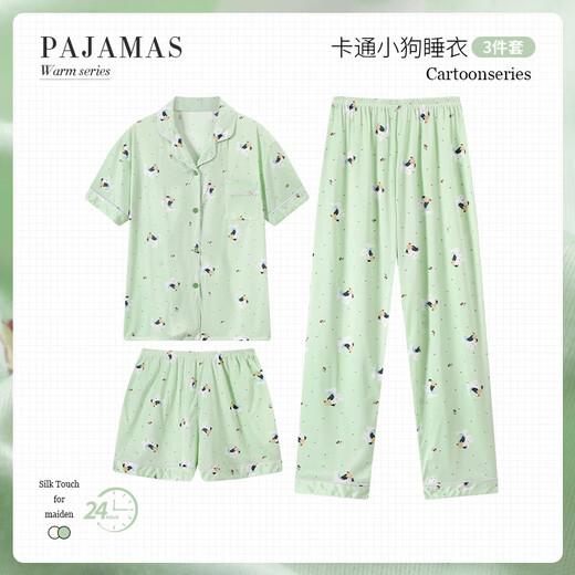 S.SOFEA Korean fresh pajamas for women short-sleeved spring and summer home clothes three-piece set for wearable outside. KK14118# 170 M [recommended 80-100Jin [Jin equals 0.5 kg]]