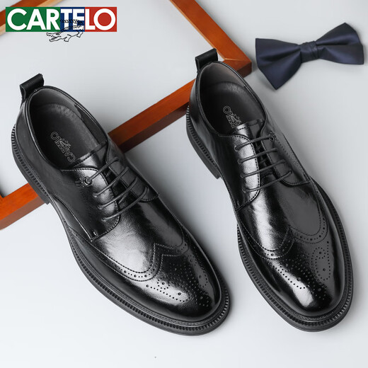 
CARTELO Crocodile (CARTELO) top layer cowhide men's shoes 2025 new Block business casual shoes men's leather shoes men's K055 black 42