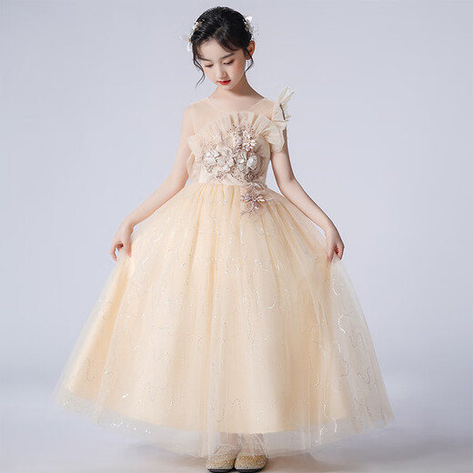 萝卜呗呗（LUOBOBEIBEI）女童礼服连衣裙小女孩公主裙花童婚纱裙钢琴演出服 黄色裙子  140