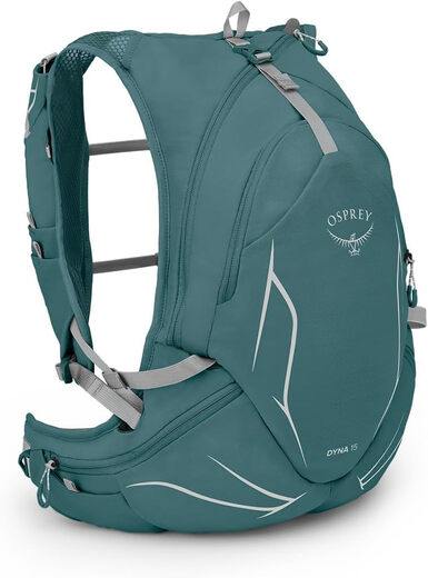 OSPREY Dyna 15L Women's Running Hydration Vest with Hydraulic Reservoir Cascade Blue/Silver Lining WXS/S