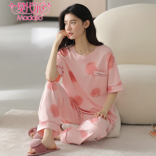 Pyjama modal pour les femmes en été Nouveau pantalon à manches courtes en coton pur à manches courtes Cotton confortable Summer Home Clothing Home Clothing Yzt9711 L 100-120JIN [Jin est égal à 0,5 kg]