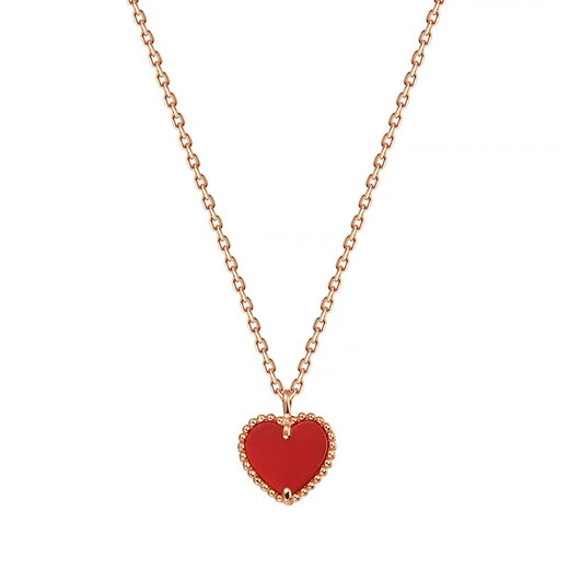 Shengbei 18k rose gold small red heart agate necklace women's Au750 pendant clavicle chain 520 gift small red heart 18K rose gold + necklace