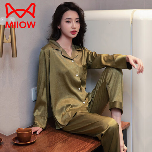 Cat Man (Miiow) Pajamas en soie pour femmes Pantalons à manches longues printemps et automne