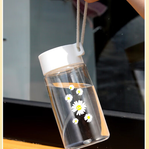 Daisy plastic cup, simple and creative, anti-fall water cup for male and female students, outdoor trendy forest cup, flower in cup (transparent) 480ml