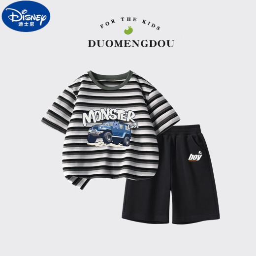 迪士尼（Disney）男童套装夏季儿童纯棉短袖t恤衫2025新款中大童运动夏装男孩两件 DDB13688灰+N11762K黑 110 cm 建议年龄3-4岁