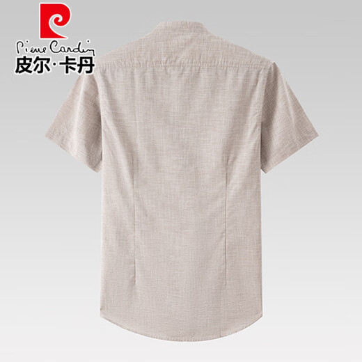 Pier Cardin 100% Leinen kurzärmeliges Hemd für Herren Sommer Neu atmungsaktives Festkörper-Hemd für Herren Clean Color Stand Hals
