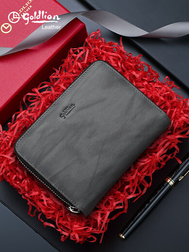 Bolsa de oro Goldlion Posición múltiple para hombres de cuero genuino Gran capacidad Card Hide Card Card Bold Bag Card Bag Cubierta Gris