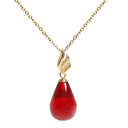 Fat Donglai's same style 2025 new beeswax pendant wine red blood amber drop-shaped clavicle chain women's silver necklace necklace chicken fat yellow beeswax drop + clavicle chain