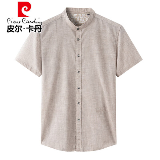 Pier Cardin 100% Leinen kurzärmeliges Hemd für Herren Sommer Neu atmungsaktives Festkörper-Hemd für Herren Clean Color Stand Hals