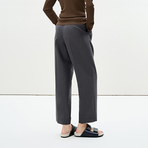 LESS [Same Model in Shopping Mall] 2025 Summer New Wool Casual Straight Cropped Pants Women 2P4E13660 011 Carbon Black XS