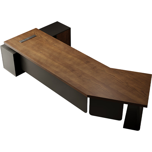 Champs Noble High-end Solid Wood Office Computer Desk Simple Modern Creative Special-shaped Boss Desk with Side Cabinet Socket Designer Desk Boss Desk Length 220* Width 80* Height 75CM Pine Wood Thickness 5CM (Including Bull Socket)