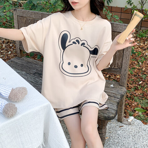 京濮飞日系卡通短袖睡衣女夏季宽松薄款家居服可外穿套装 677紫库洛米 185 2XL码【建议125-150斤】