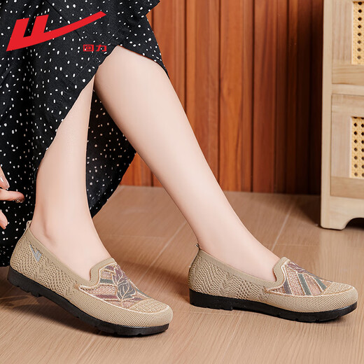 
Warrior official mother shoes summer women's shoes breathable and casual elderly soft sole old Beijing cloth shoes women beige 38