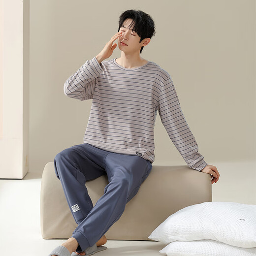 
Yu Zhaolin's new men's pajamas autumn and winter 100-skinny comfortable round neck pullover long sleeve trousers home clothing set casual and can be worn outside 16778 L 170/L