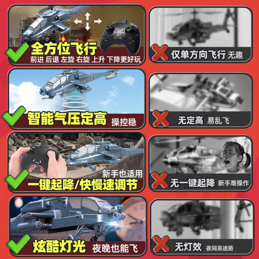 活石遥控飞机直升机玩具男孩儿童6岁12岁阿帕奇战斗机小学生无人机 阿帕奇【全方位飞+一键起降+定高 +LED夜航灯】生日礼物六一儿童节