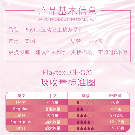 倍得适（Playtex）卫生棉条运动型置入式导管卫生巾 安全无感入水无负担 18支 普通流量