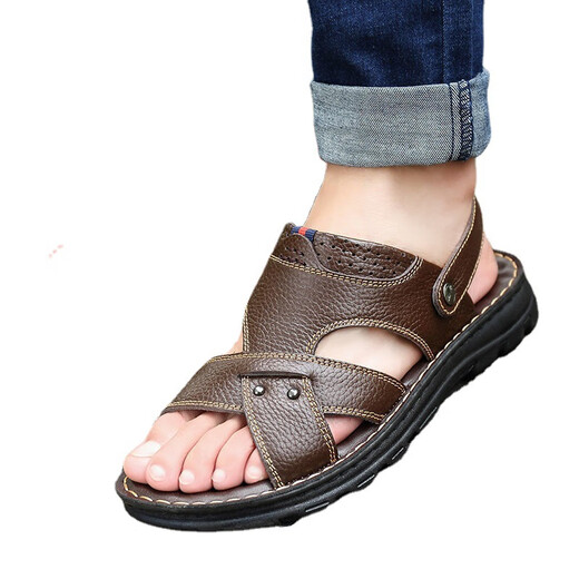 Changxiang Huili Toe Schicht Cowhide Dicke Sohle Massage Sandalen echte weiche Leder Sommer -Sandalen Casual Beach Schuhe #New Version 9928 Brown 38