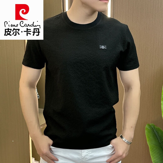 
Pierre cardin designer summer bubble yarn texture embroidered round neck men's short sleeve fashion half sleeve versatile light luxury comfortable 1105 white M (-Jin[Jin equals 0.5 kg])