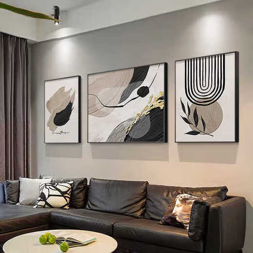 Él Jiangong Black, White y Gris Abstract Sofá Fondo de pared Pintura decorativa Sentón Sala de estar Pintura colgante Moderno Tres JD13782 Izquierda y derecha 40*60 Middle 80*60