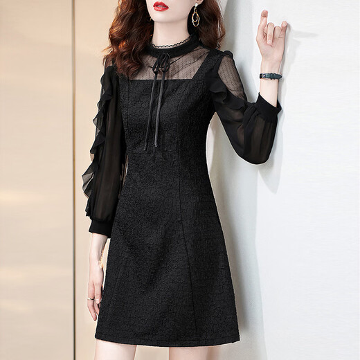 FHHUABD French Hepburn style little black dress spring 2025 new high-end lady style banquet dress holiday dress black 3937 slim version L 105-115Jin Jin equals 0.5 kg