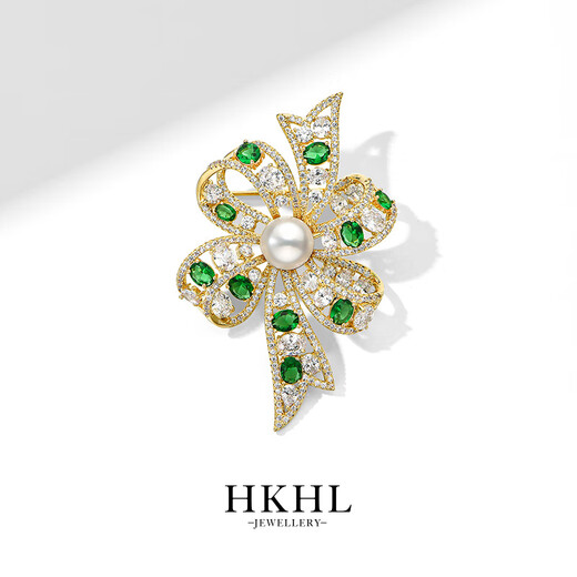 HKHL Freshwater Pearl Bow Brooch High-end Women's Light Luxury Suit Corsage Pin Scarf Button Girls Birthday Gift Freshwater Pearl Bow Brooch