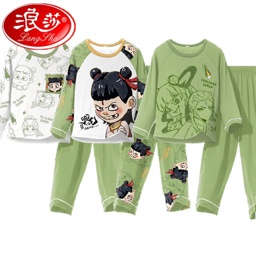 Langsha Boys Pajamas Nezha 2025 NUEVO Spring and Autumn Modal de manga larga para niños de manga larga Ropa de casa de los niños grandes 2M-ST-12158 Tamaño 10 Tamaño (110-120) CM