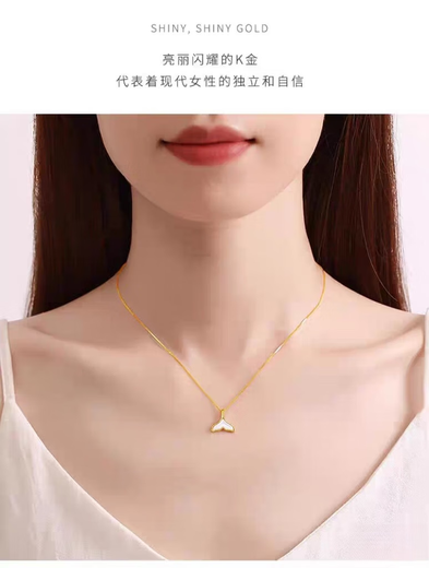 Pure white mother-of-pearl 18K gold small pendant, colorful silver S925 necklace set and chain for Valentine's Day, simple, fashionable and versatile