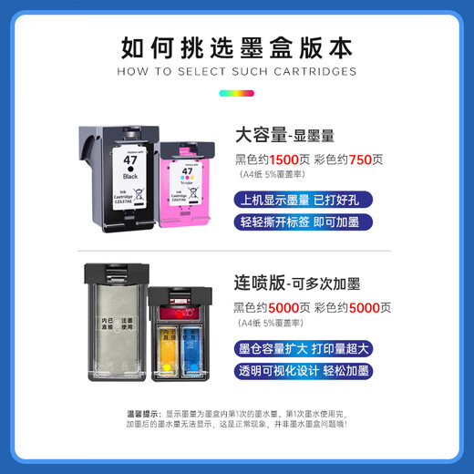 [Ink-addable] Applicable to HP 47 ink cartridges HP desktop 4826 DJ4825 4828 4829 4929 4926 4877 4800 Printer 47XL Black [Large Capacity Black Color Set - Send Four Color Ink] Can guide ink addition