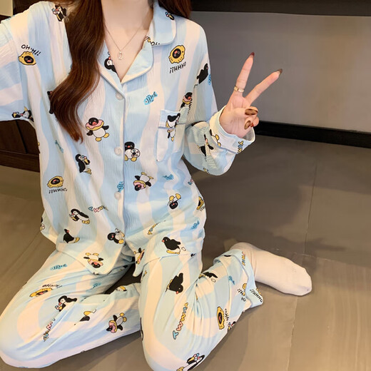 New Japanese pajamas for women in summer and autumn sweet and cute cartoon puppy thin long-sleeved suit for outside home clothes KK3524 L [recommended 100-115Jin [Jin equals 0.5 kg]]