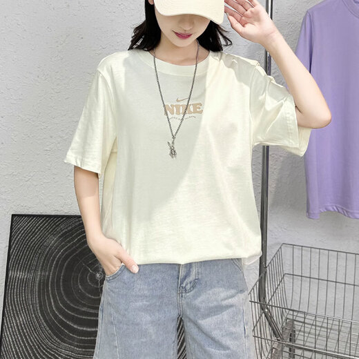 Camiseta de manga corta Nike (Nike) Camiseta de verano de manga corta Moda Fashion Fashion Withel Bird Camiseta Halm-Sleved Top Casual HF6180-133 M White L
