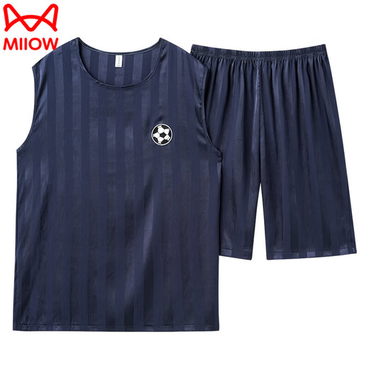 Catman (Miiow) Pyjama Herren-Weste ärmellose Shorts Zwei-teiliger Anzug Sommer Dünner Eis Seide Kühlt trockene Kugel Uniform großer Schüler [ICE Seidenhülsenanzug] Q9904 5xl Männer [200-220jin [Jin gleich 0,5 kg]]]