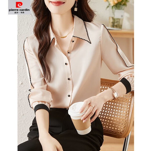 皮尔卡丹（pierre cardin）【2575人收藏】雪纺时尚长袖衬衫女洋气2025年春季新款200斤宽松 杏色 L 90-100斤内选购