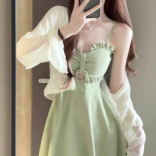 Quchen swimsuit for women in hot springs 2025 new hot spring swimsuit slimming swimsuit swimsuit for women skirt style beach skirt avocado green swimsuit (with jacket) one size fits all recommended 70-120Jin Jin equals 0.5 kg