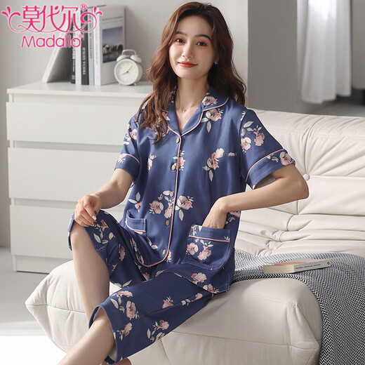 Modal pijama de algodón puro para mujeres en verano Nuevo solapa de cárdigan pantalones cortos de manga corta