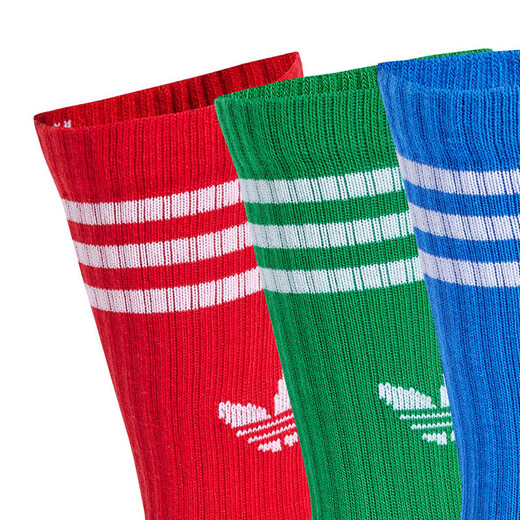Adidas boys' socks that can be worn in all seasons, clover children's mid-length cotton fashion three-stripe sports socks JJ1991 JJ1991 light scarlet/blue/green 3 pairs one size KXXL