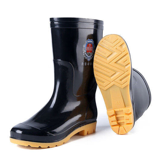 
3531 medium tube beef tendon sole three rain boots men's rain boots labor protection black rubber shoes water shoes black 44