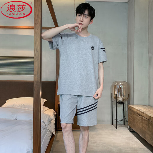 浪莎（LangSha）睡衣男士夏季棉短袖青中年薄款大码男式夏天休闲春秋家居服套装 9934【H系列男短袖短裤套装】 4XL 【推荐180-200斤】