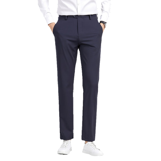 Pantalones casuales para hombres de Lilang Pantalones de verano de seda de seda de Mulberry Pantalones para hombres Pantalones rectos anti-jorros sin planchar pantalones largos Trendy Blue H9896 35 Todos