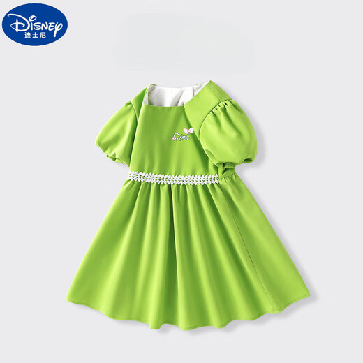 迪士尼（Disney）女童连衣裙夏季儿童方领泡泡袖A字裙2025新款大童女孩公主裙长裙 GBD13897X绿 110 cm 身高100-110cm年龄4-5岁
