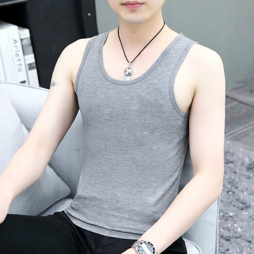 大码背心男夏季运动健身打底汗衫百搭宽松紧吸汗无袖坎肩背心t恤 【凉感跑量款】CSF147浅灰色 2XL 建议体重125-135斤可穿