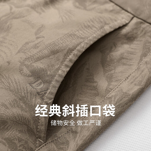 与狼共舞【满身印花】休闲短裤男2025夏季新款纯棉弹力时尚青年五分裤4019 卡其701 29