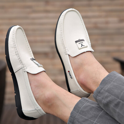 YRC Yierkang men's shoes summer casual leather shoes men's British foot breathable lazy shoes white bean shoes Y5008 yellow 39 [standard leather shoe size]