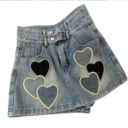 Kaizitu Kaizitu Sommer Neuer Frauenanzug kleine Tragen eine komplette Reihe modischer altersreduzierender Denim-Shorts 2957 Dunkelgraue Kleidung + 7022 gestickte Röcke m