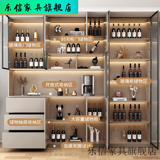 虞萌馨迪餐边柜高柜一体靠墙酒柜轻奢玻璃展示柜新款储物柜客厅置物柜 全实木 款12240*40*220