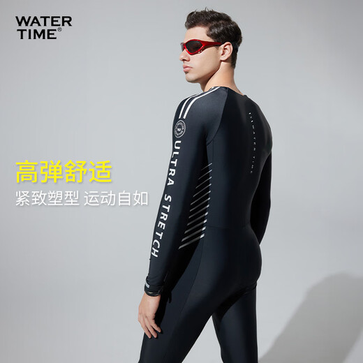 WATERTIME wetsuit men's swimsuit sun protection quick-drying surfing suit one-piece jellyfish suit snorkeling suit one-piece wetsuit - black silver M