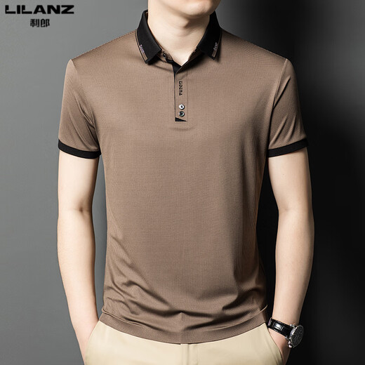 
Lilang 20252025 new Lilang men's short-sleeved T-shirt summer ice silk lapel top young and middle-aged business casual POLO shirt 2025 brown 13573 M 165