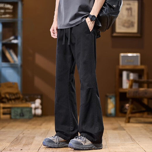 森马（Semir）春秋拼接工装休闲裤男士宽松微喇纯棉运动长裤子港风直筒裤 9871-卡其色 常规 M