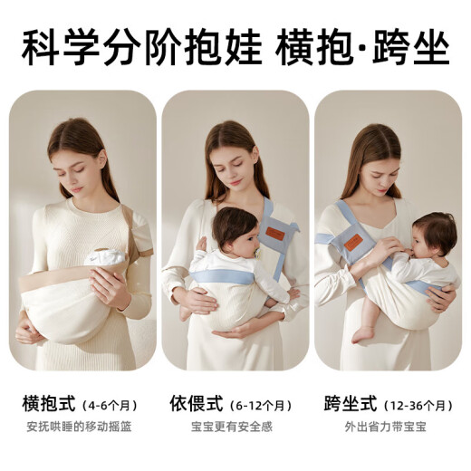 蒂乐抱娃神器解放双手宝宝外出简易背带婴儿前抱式背巾小月龄背娃 维斯特蓝  透气升级不勒肩